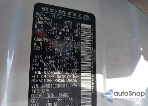 2025 Nissan Rogue Sl Intelligent Awd z USA, uszkodzony, nr VIN JN8BT3CB0SW155876